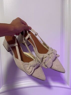 ASOS Light Beige Pointed Bow Slingback Block Heels